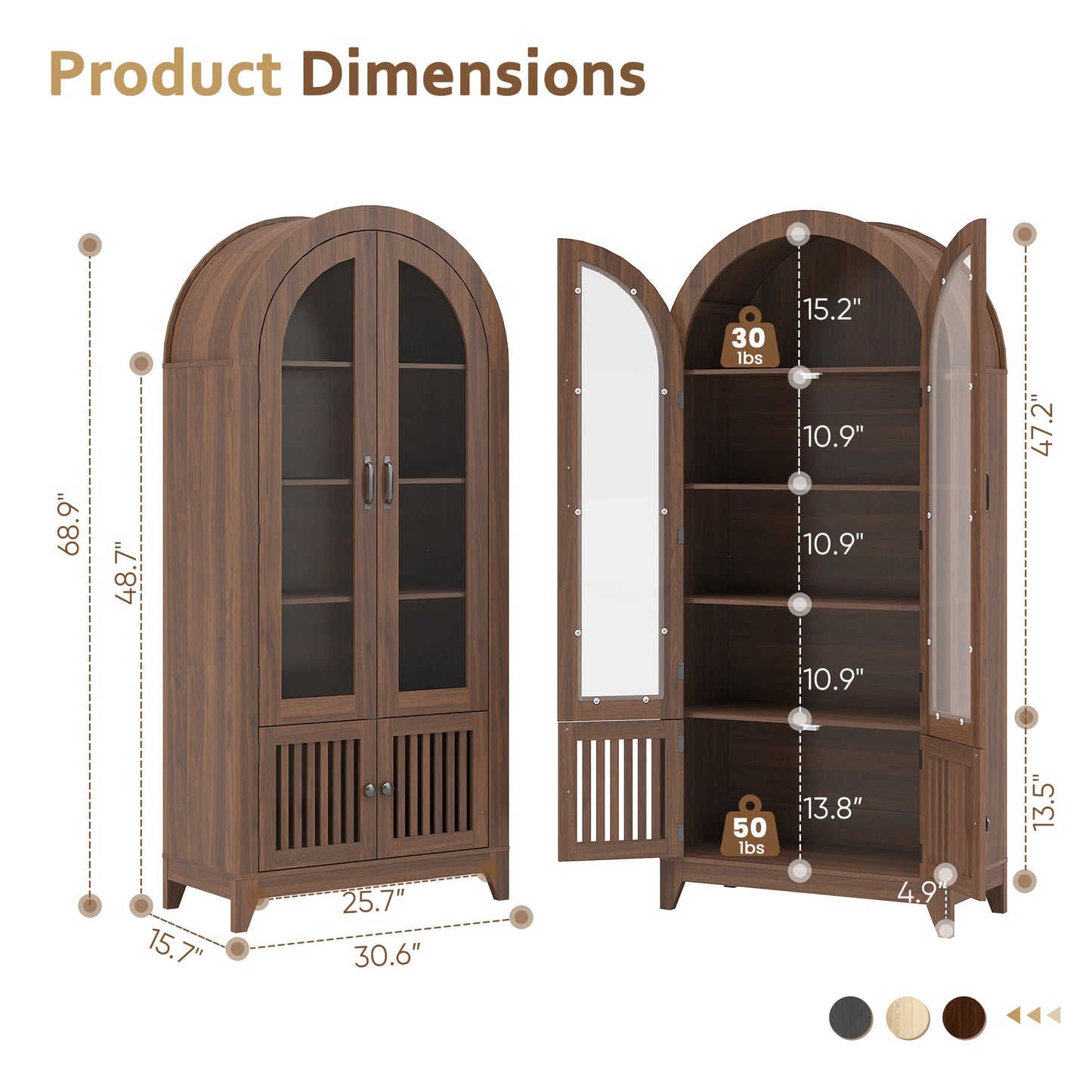 TCGBKAF Modern Farmhouse Arched Display Cabinet With Adjustable Wooden Shelves