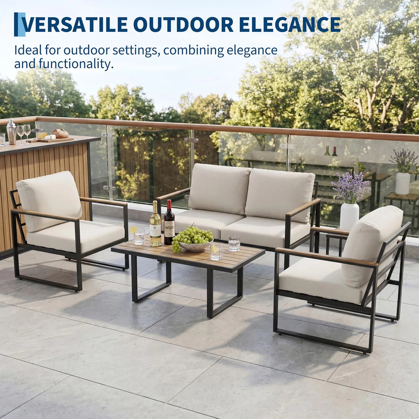 HobbyLane Four Piece Outdoor Patio Conversation Sofa Set