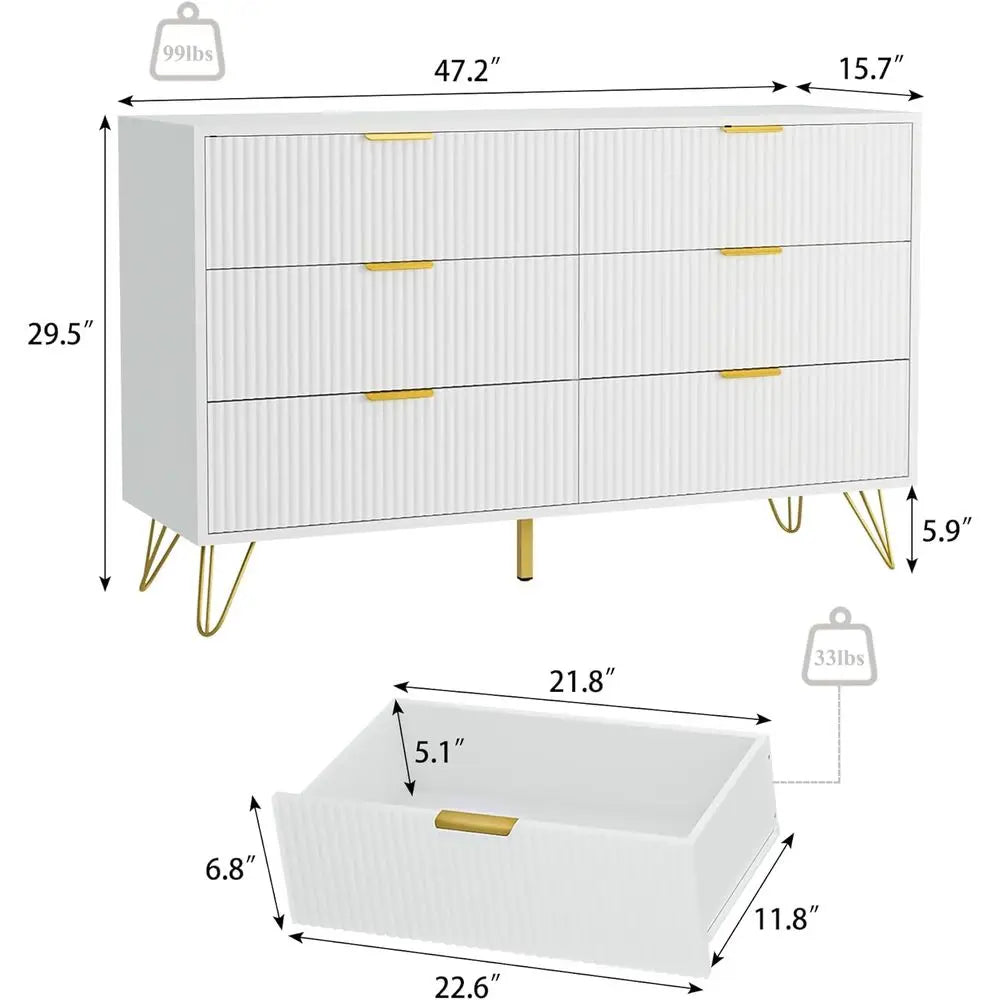 6-Drawer Wooden Dresser For Bedroom And Living Spaces