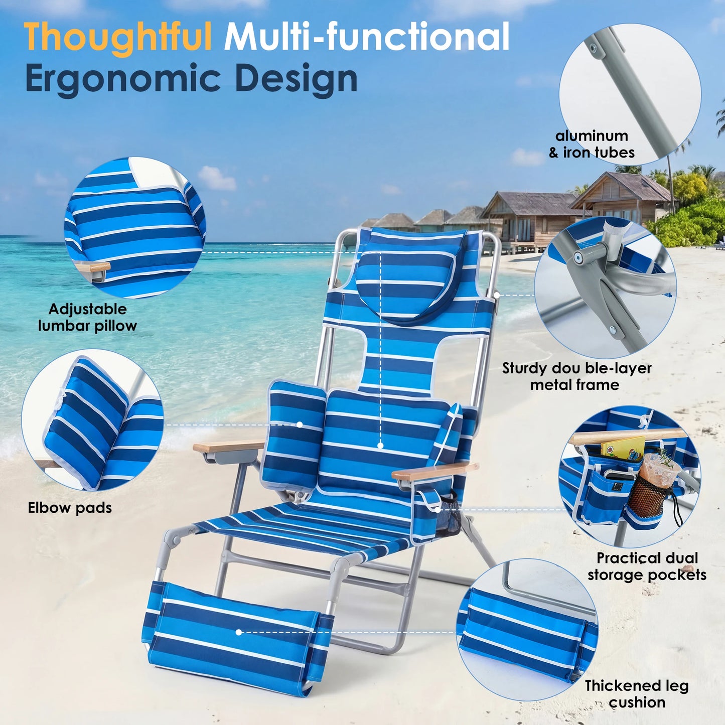 TCGBKAF Beach Chair With 5-Position Footrest Folding Lounge