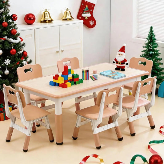 Tacleekii Modern Kids Table And Six Chair Set With Organizer