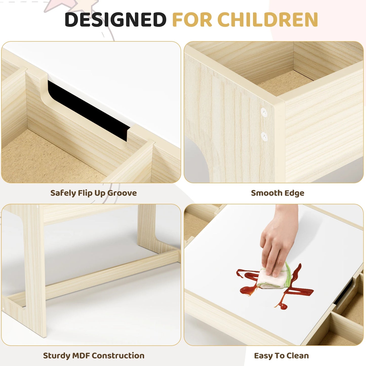 AuAg Wooden Toddler Table And Chairs Set With Storage