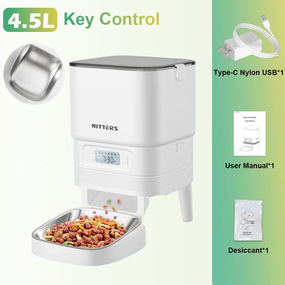 Nityers Cat Feeder Stainless Steel Bowl Voice Recorder Portion Control