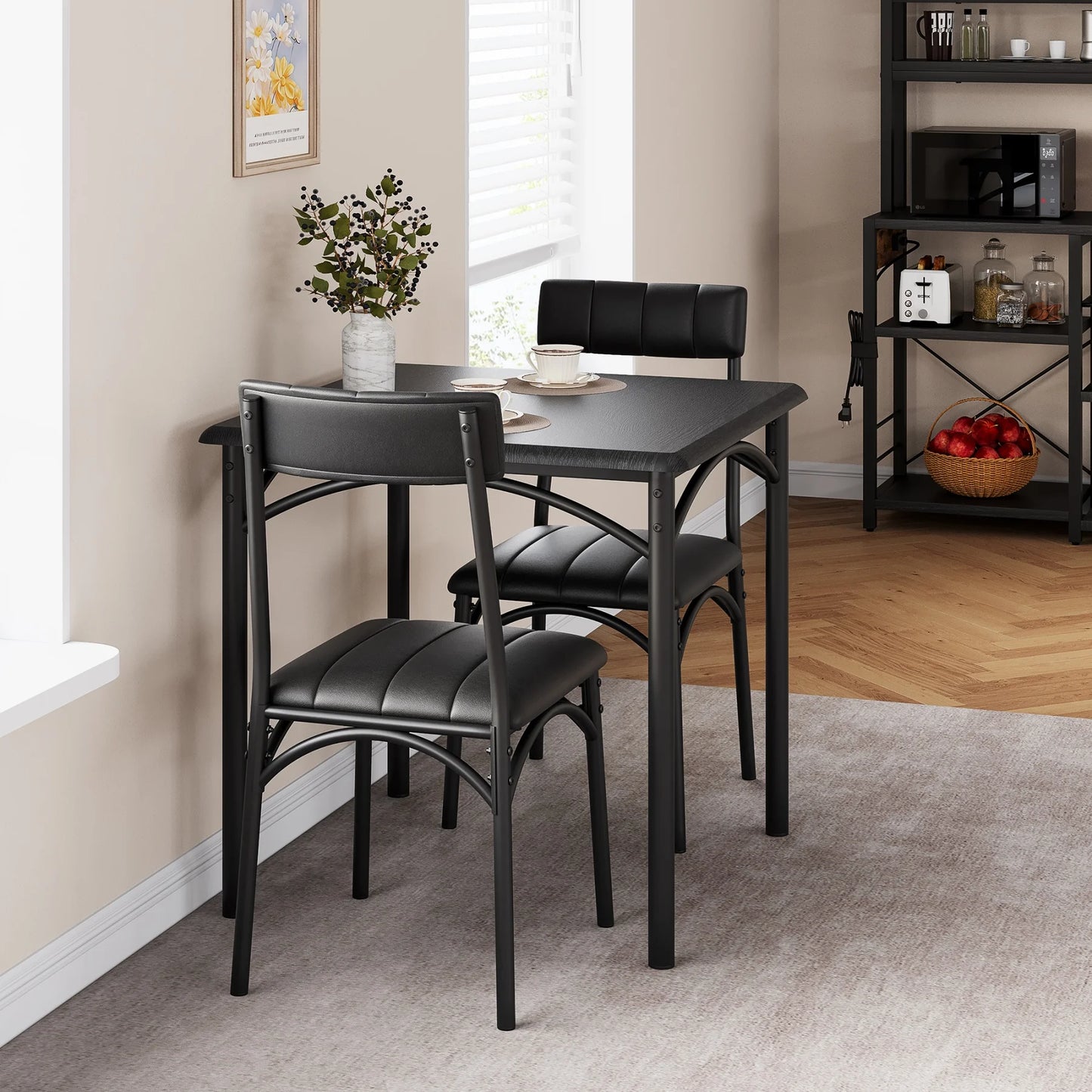 HiMiss Metal Wood Dining Table Set With Upholstered Chairs For Apartments