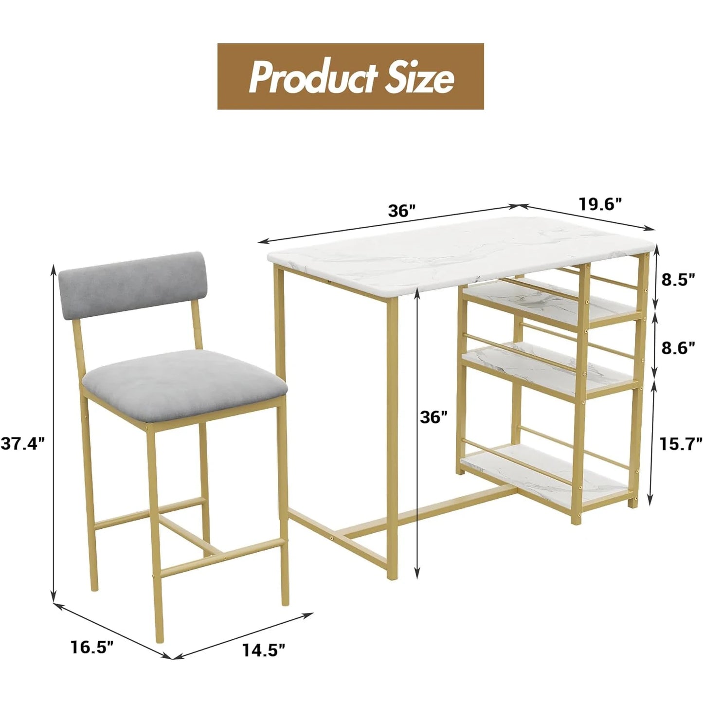 TwisterCK Modern Three Piece Bar Table Set With Chairs
