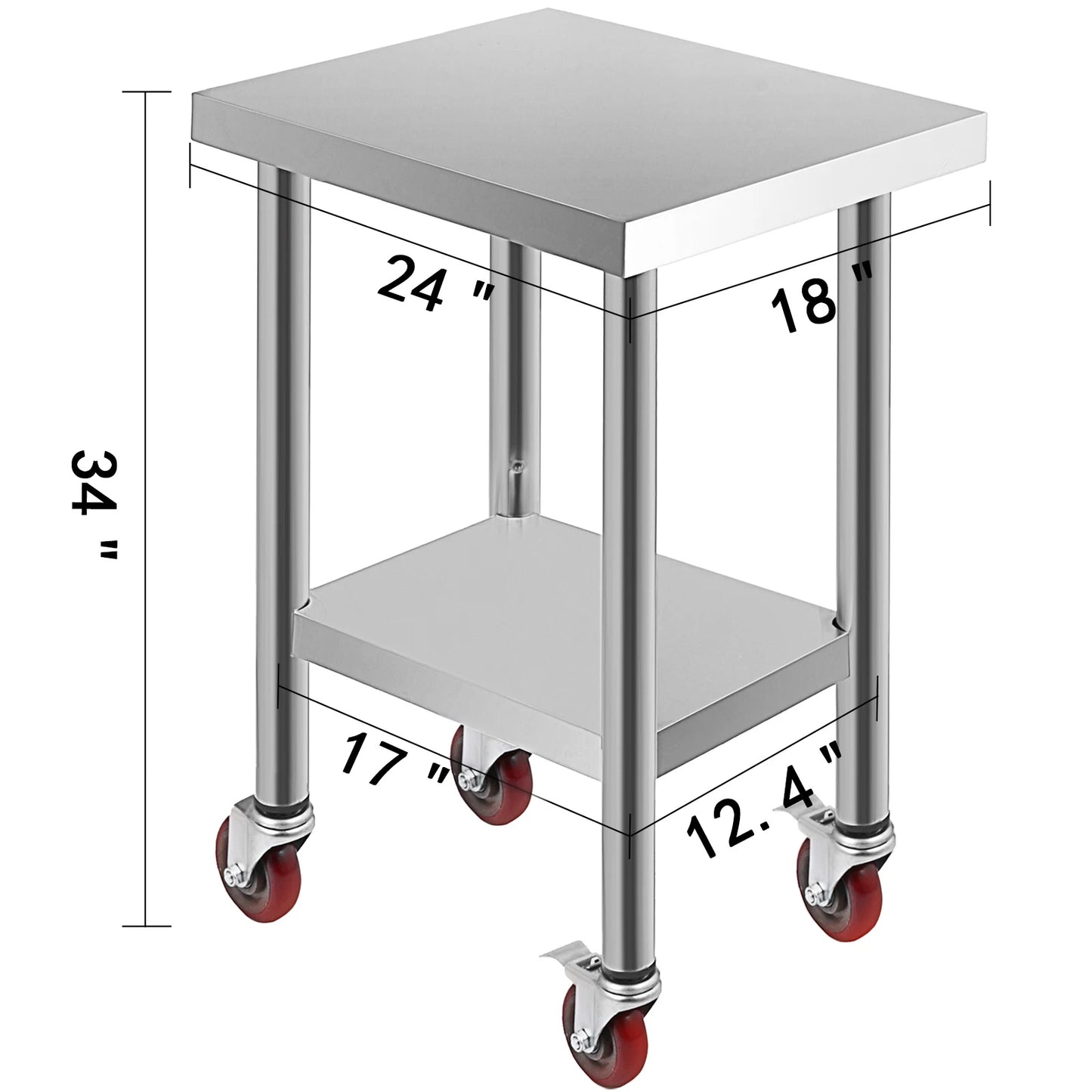 SucceBuy Stainless Steel Kitchen Prep Table With Sturdy Casters