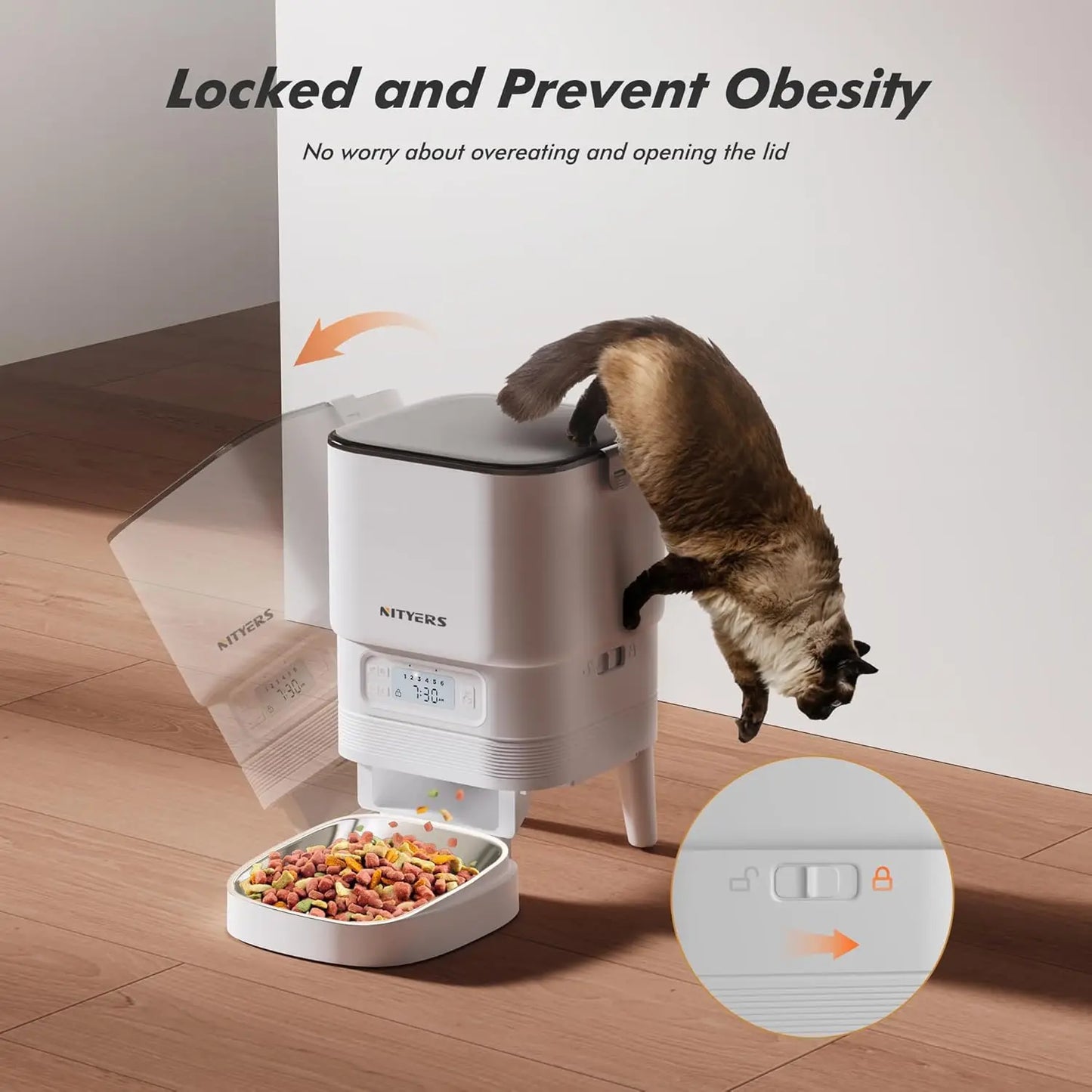 Nityers Cat Feeder Stainless Steel Bowl Voice Recorder Portion Control