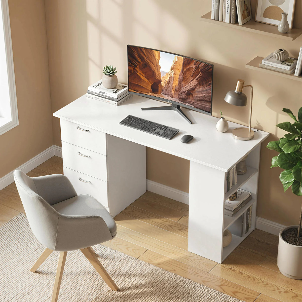 HOMCOM Computer Desk With Drawers And Shelves For Home Office