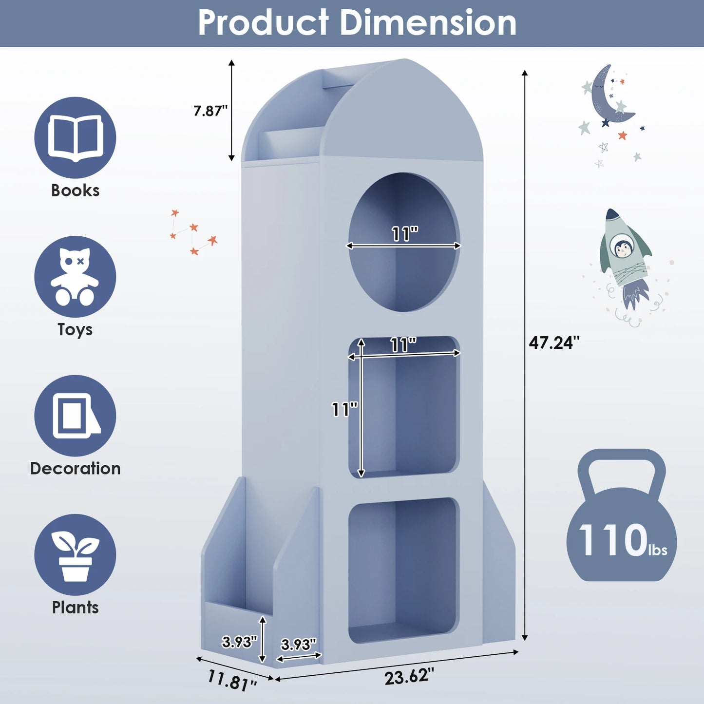 AuAg 3-Tier Rocket Baby Book Shelf And Toy Storage