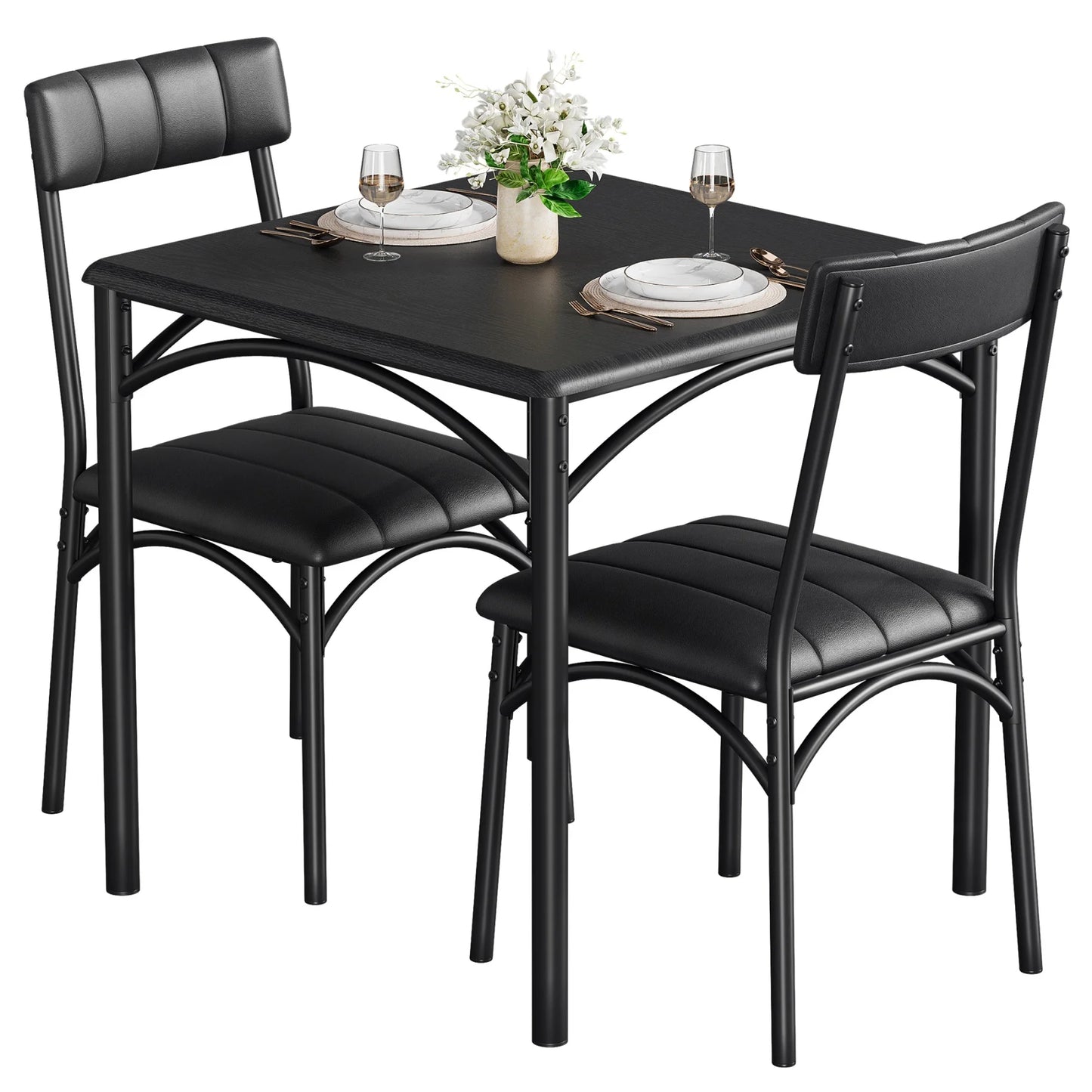 HiMiss Metal Wood Dining Table Set With Upholstered Chairs For Apartments