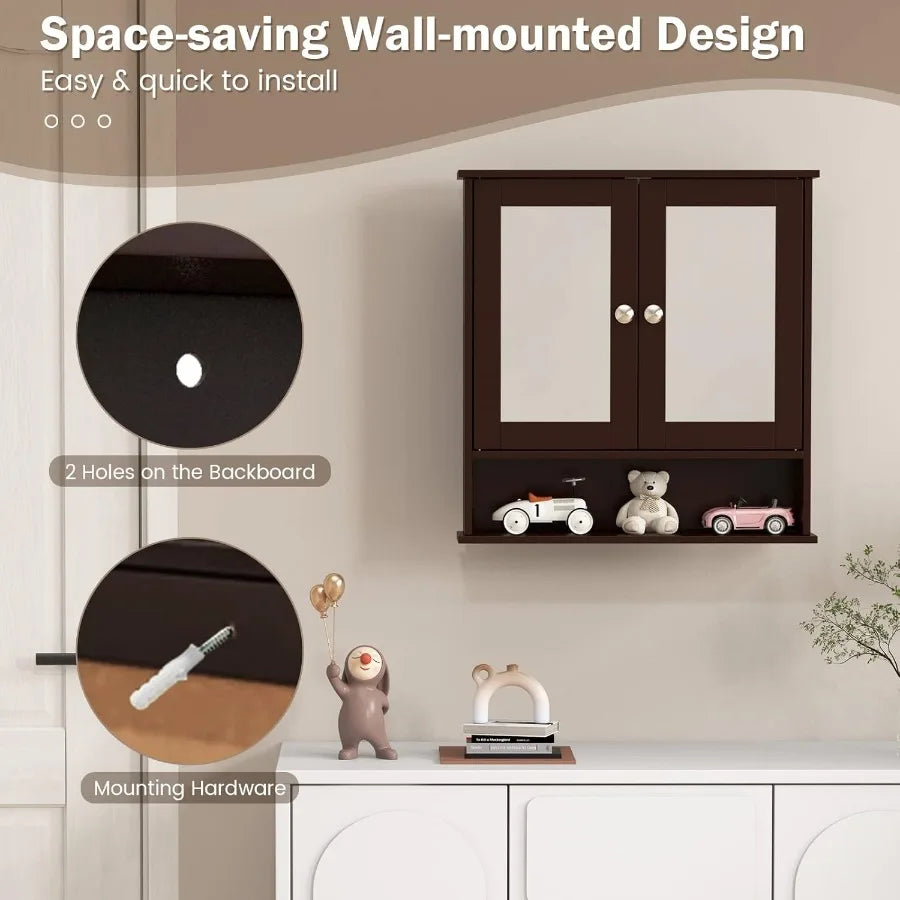 XIUWO Bathroom Medicine Cabinet With Mirrored Doors And Adjustable Shelf