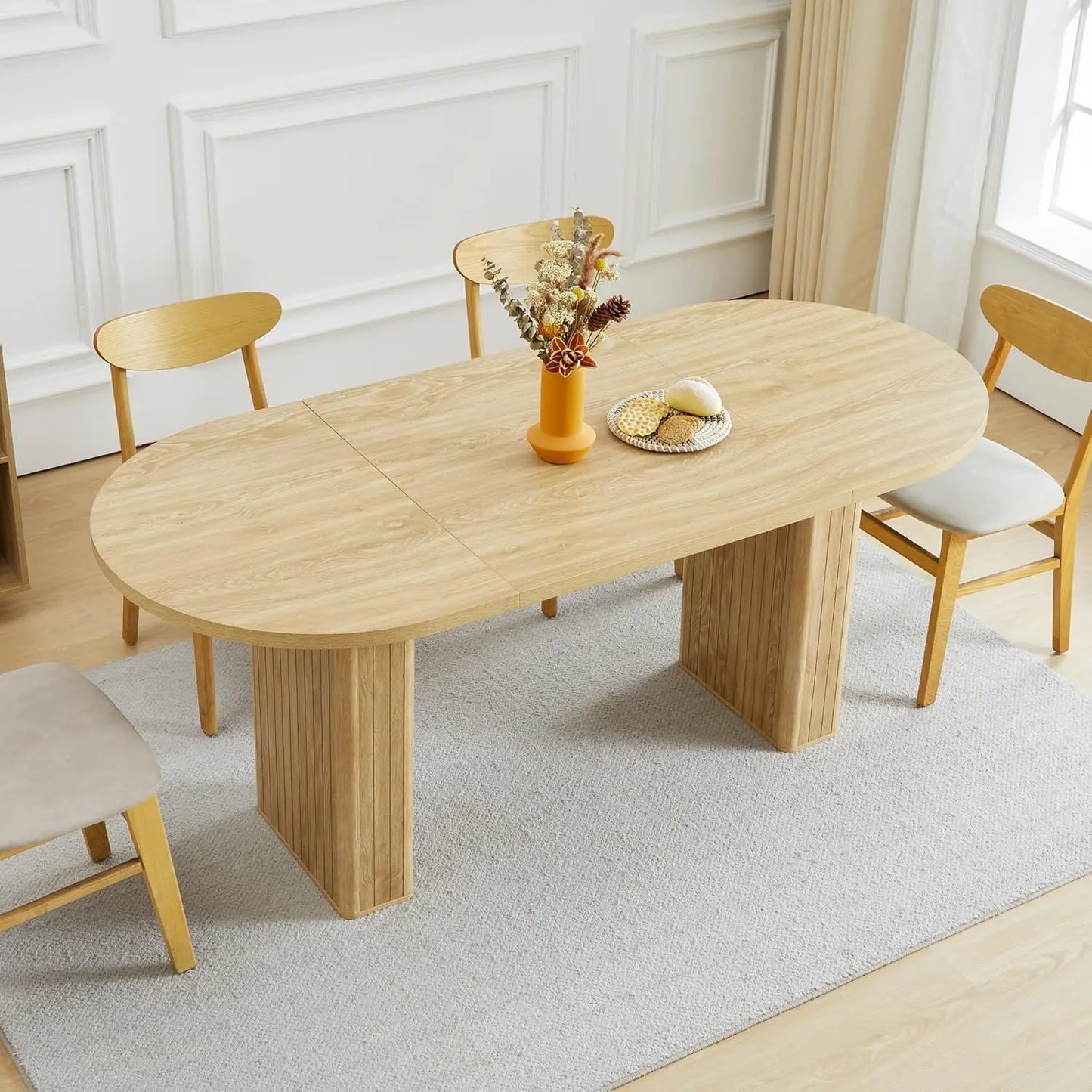 Extendable Dining Table With Fluted Base Modern Oval Design