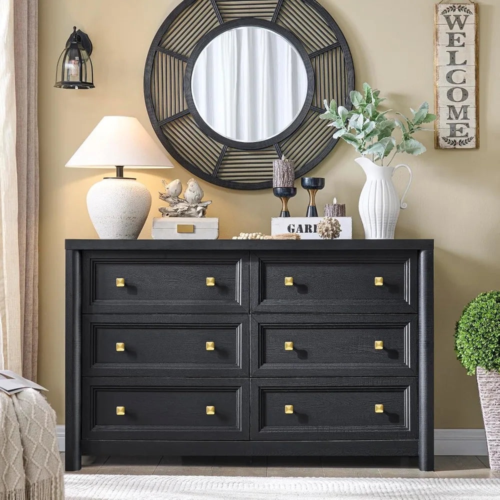 Farmhouse Six-Drawer Dresser For Bedroom Solid Wood