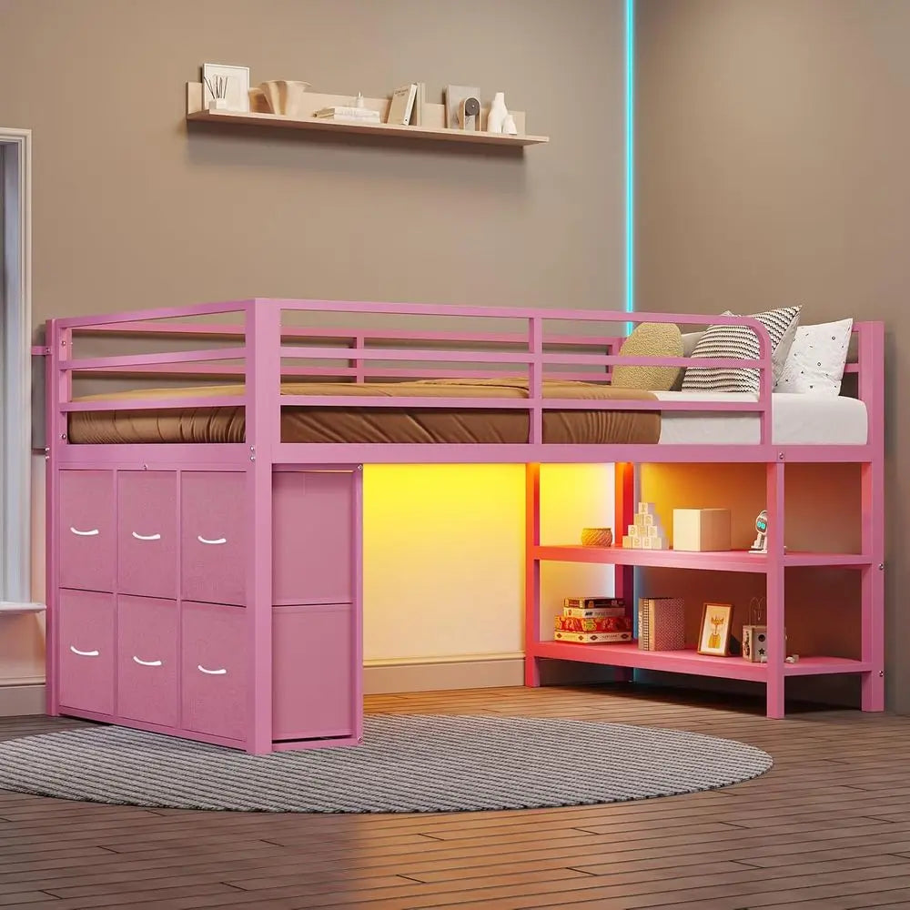 Wooden Bed With Storage Drawers And Built In Led Lights