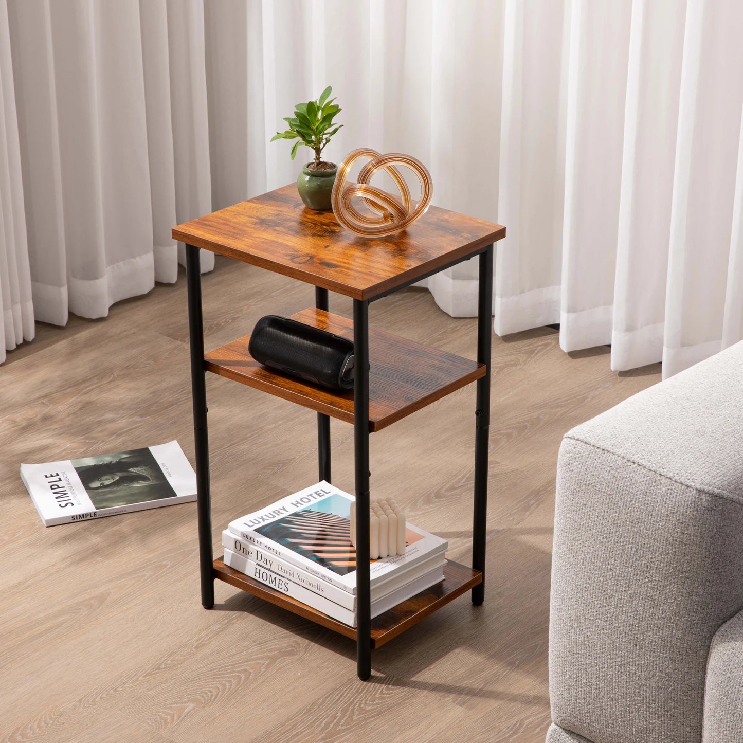 JHK 2/3-Tier End Table With Adjustable Feet For Living Room