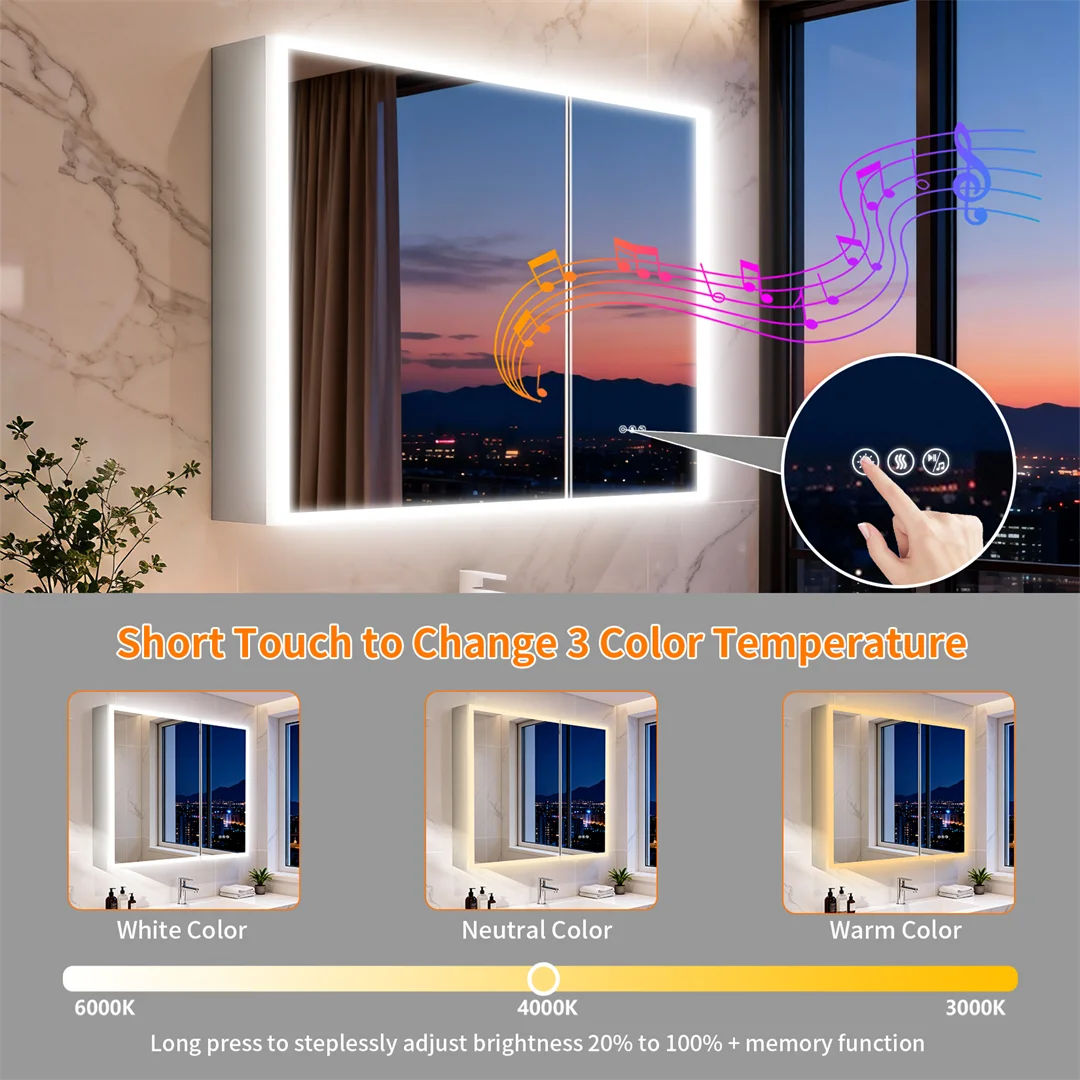 Luvodi LED Lighted Bathroom Cabinet With Bluetooth Speakers