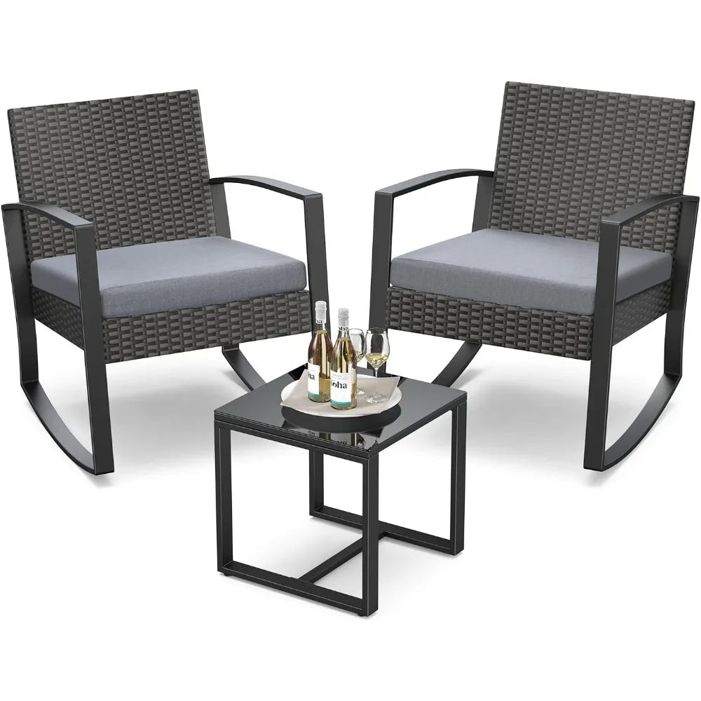 Outdoor Rattan Rocking Bistro Furniture Set With Coffee Table