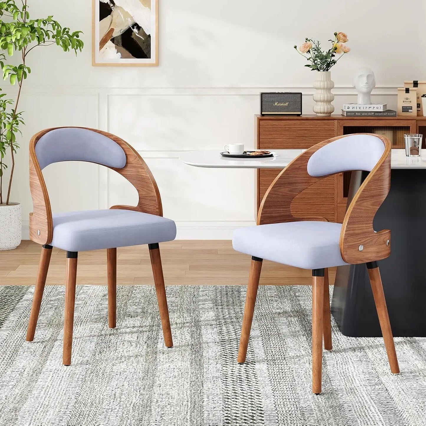 Farini Modern Wood Dining Chairs With Curved Backrest