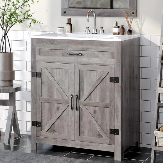Farmhouse Bathroom Vanity With Sink Barn Door Cabinet