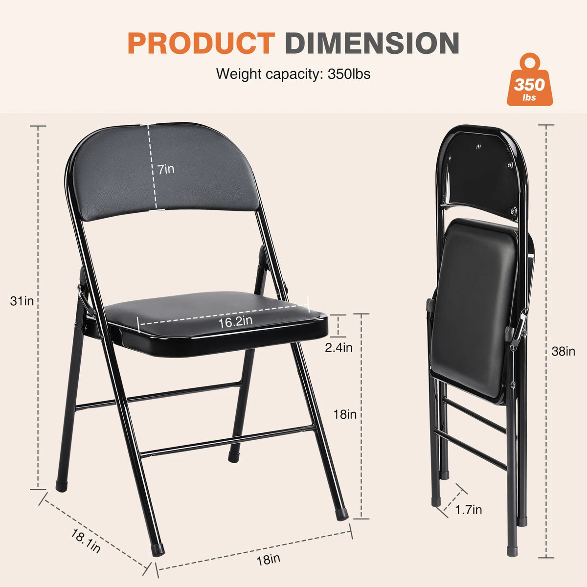 JHK Padded Folding Chair With Faux Leather Upholstery For Home
