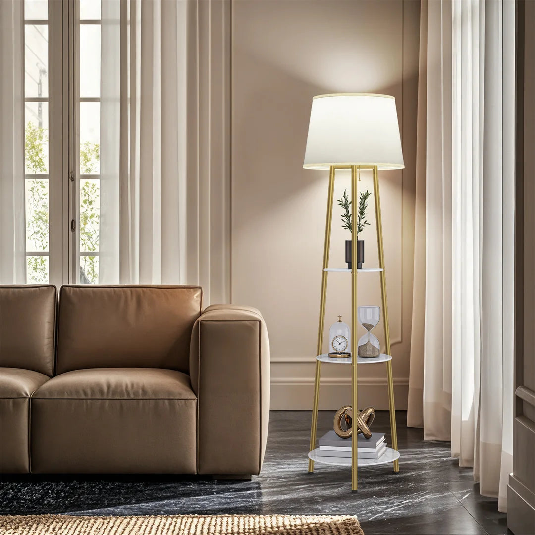 Vrygle Modern Tripod Floor Lamp With Adjustable Dimmable LED Shelves