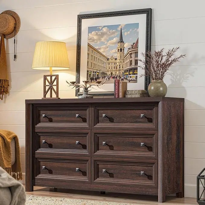 Farmhouse Six-Drawer Dresser For Bedroom Solid Wood