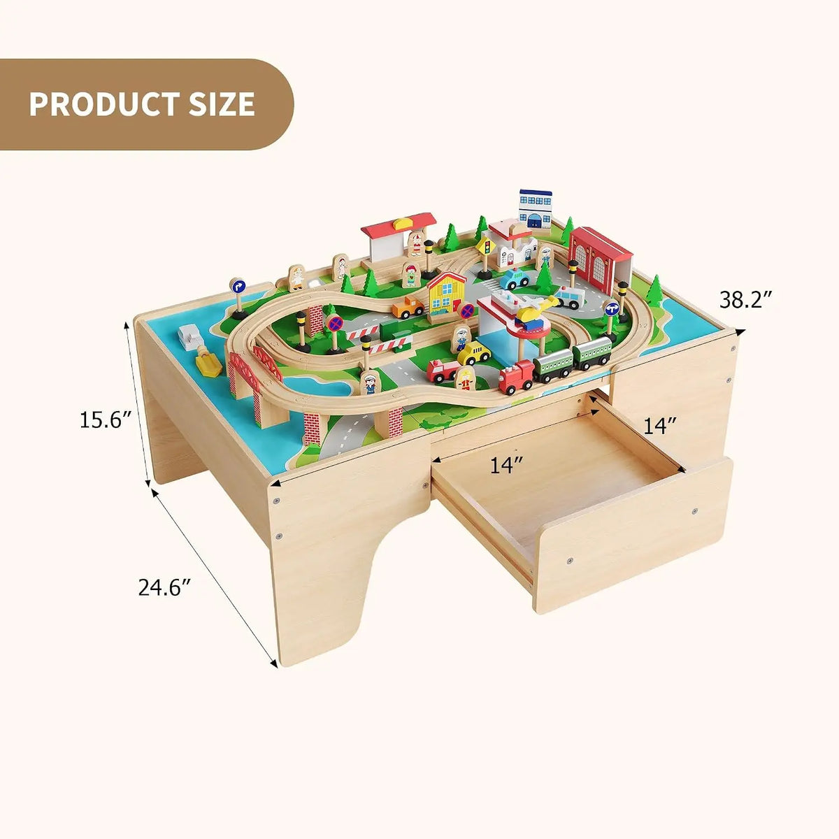 Garvee Wooden Train Table Playset With Railway Tracks And Storage