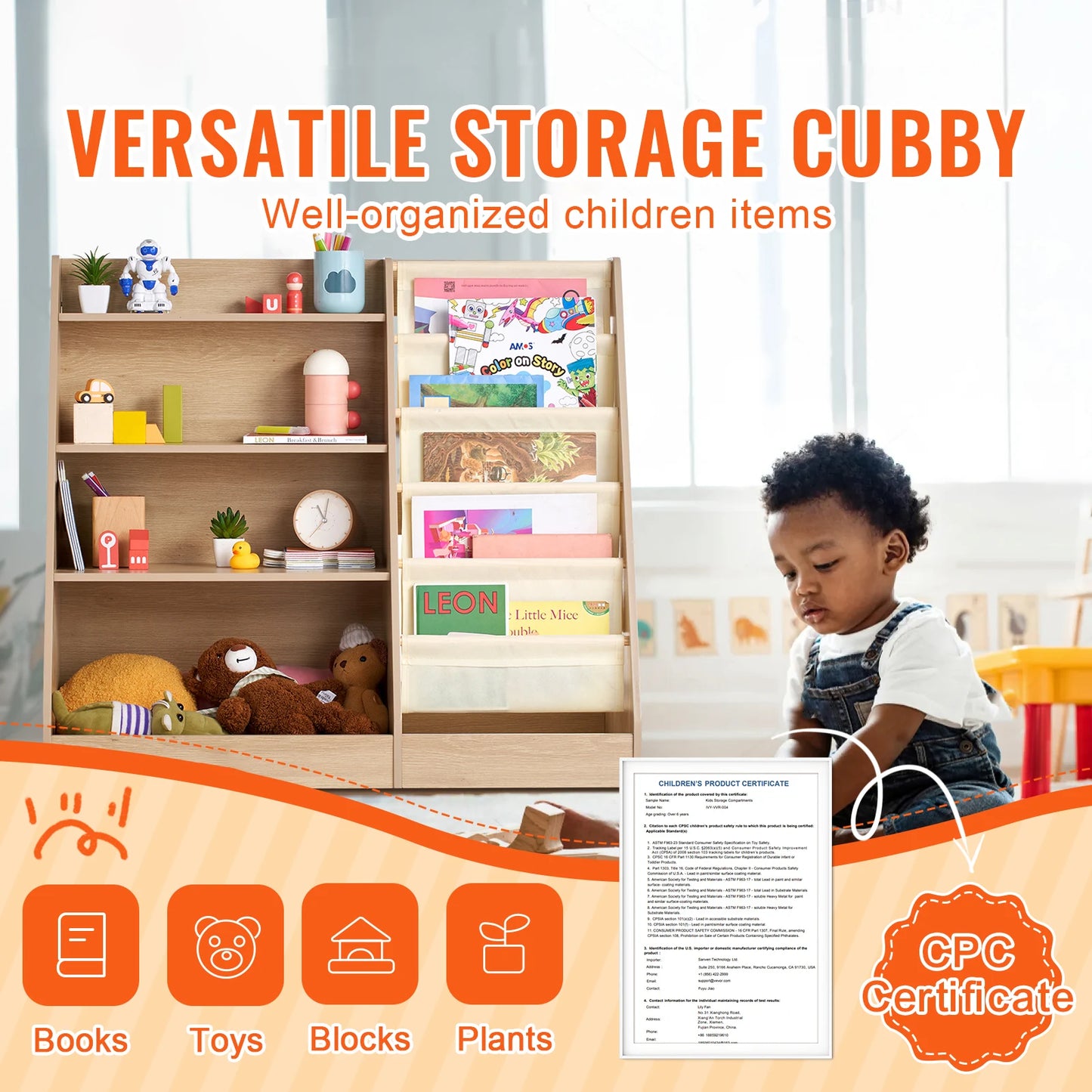 VEVOR Wooden Bookshelf With Multiple Layers For Kids Room