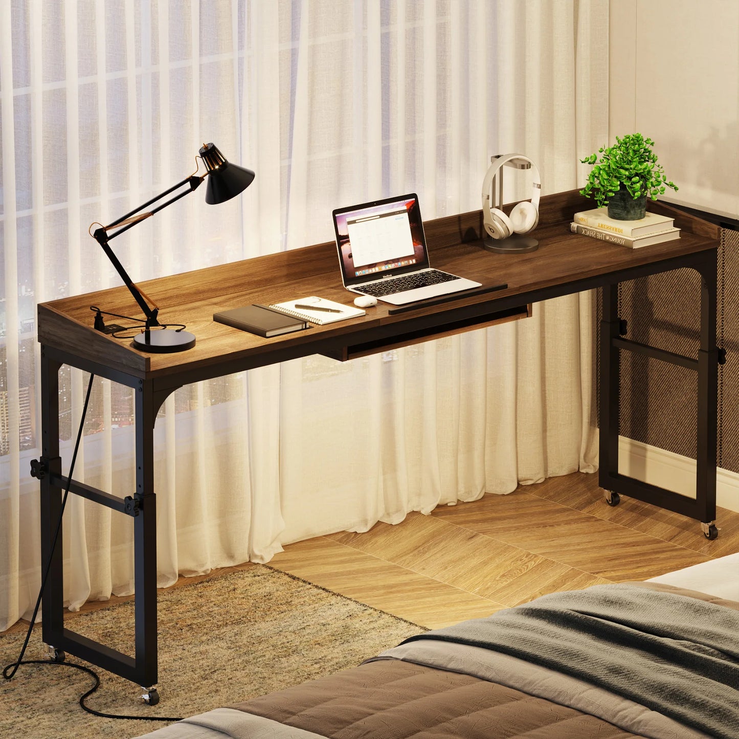 Tribesigns Overbed Table With Wheels And Adjustable Tilt Stand