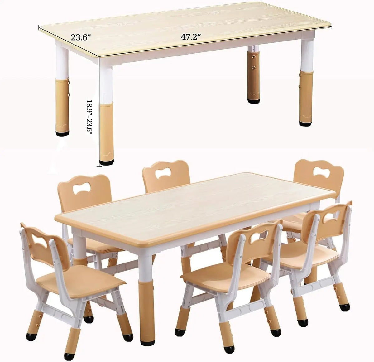 Tacleekii Modern Kids Table And Six Chair Set With Organizer
