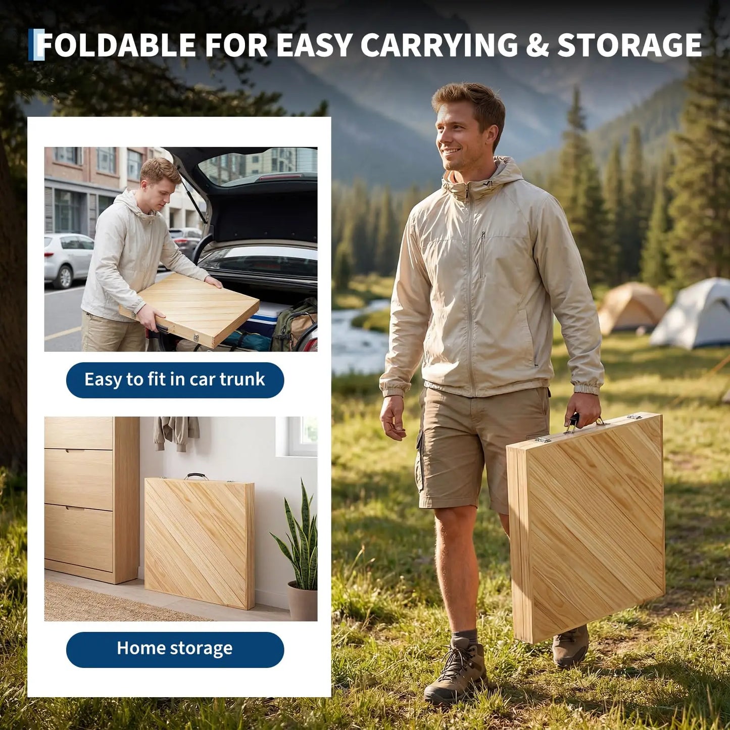 HiMISS Solid Wood Folding Picnic Table For Outdoor Camping