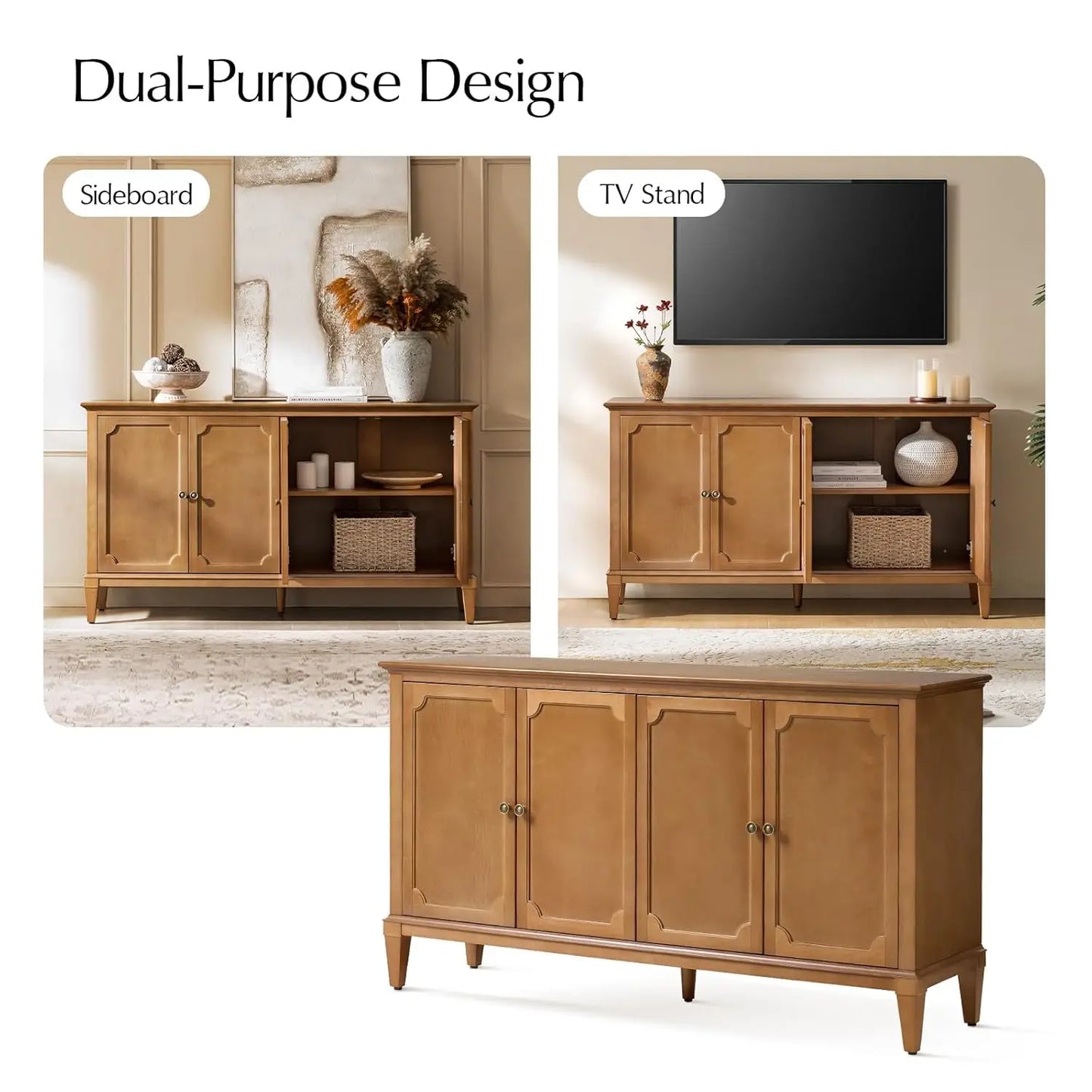 Mid-Century Modern Sideboard Cabinet With Four-Door Storage