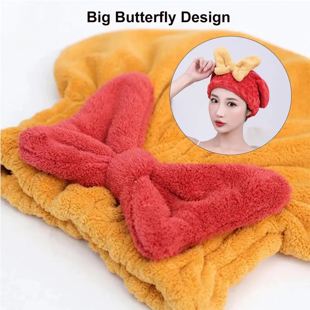 Absorbent Microfiber Hair Drying Turban Towel With Bow Tie