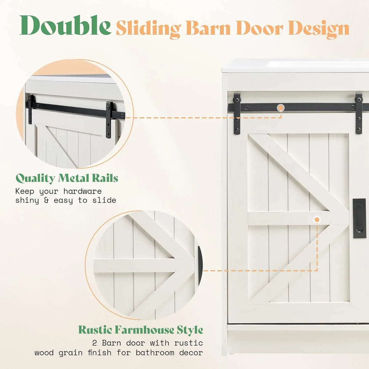 Farmhouse Double Sink Bathroom Vanity With Sliding Barn Doors