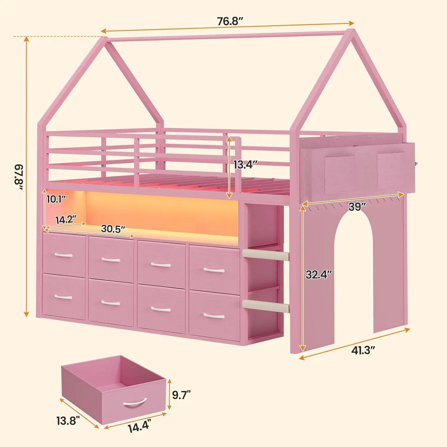 Loft Bed For Kids With Storage Drawers And LED Lights