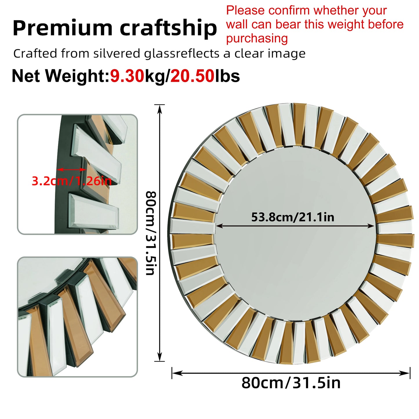 Decorative Round Starburst Wall Mirror Modern Art Glass Design