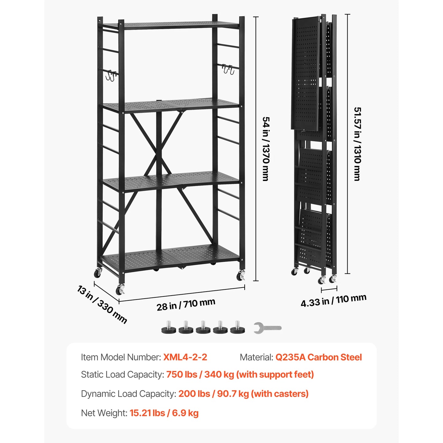 SucceBuy Foldable Rolling Storage Shelf With Metal Rack Organizer