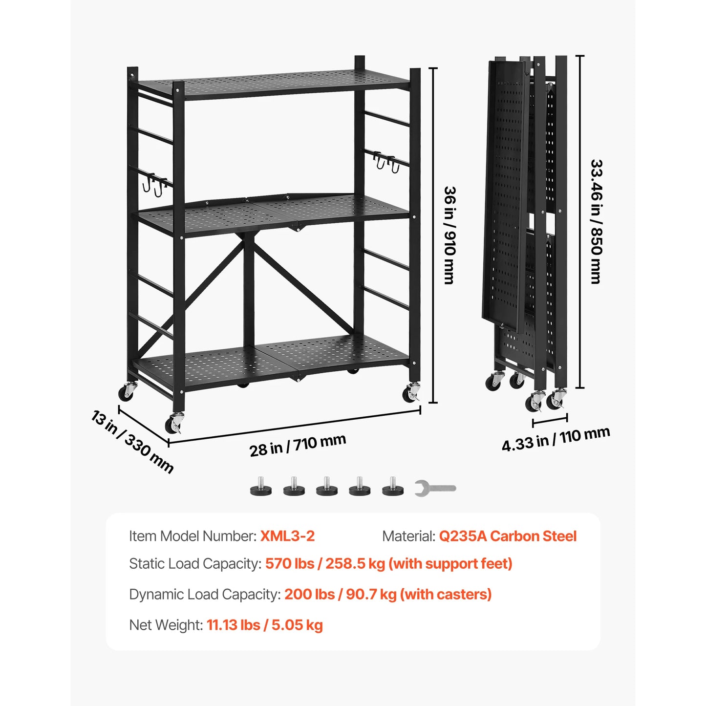 SucceBuy Foldable Rolling Storage Shelf With Metal Rack Organizer
