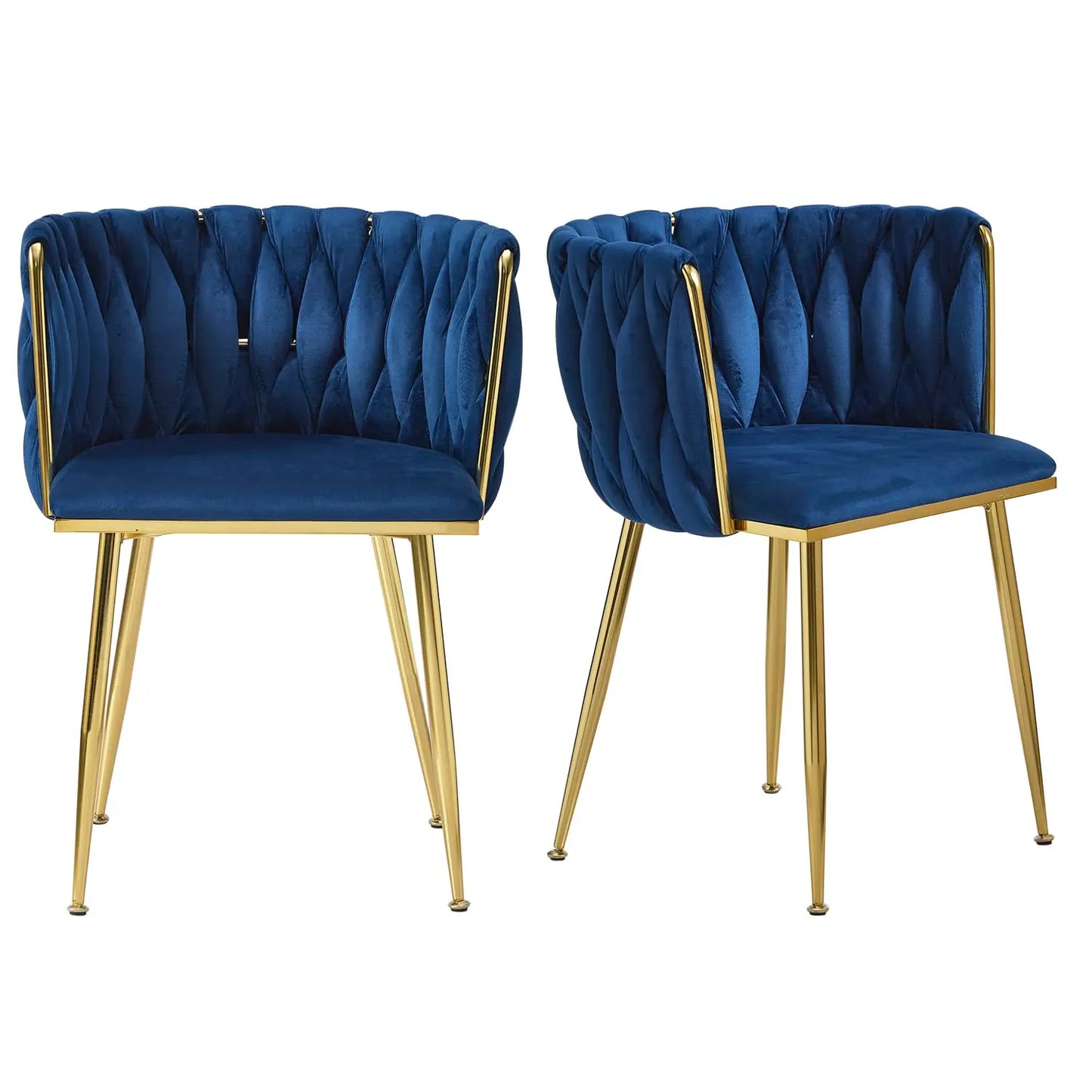 Velvet Dining Chairs Set With Golden Legs And Woven Back