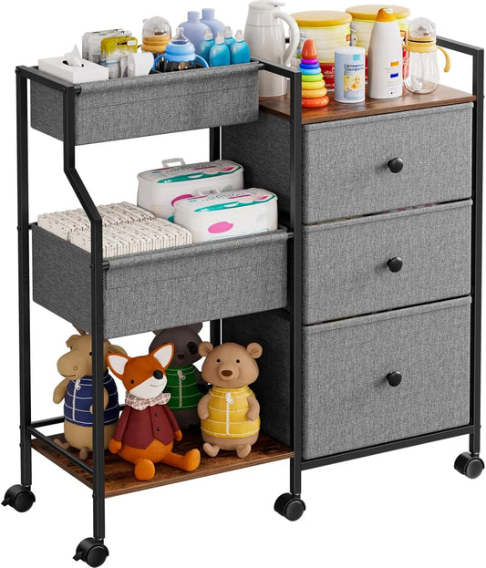 XMSJ Baby Diaper Caddy Organizer Cart With 3 Tier Drawers