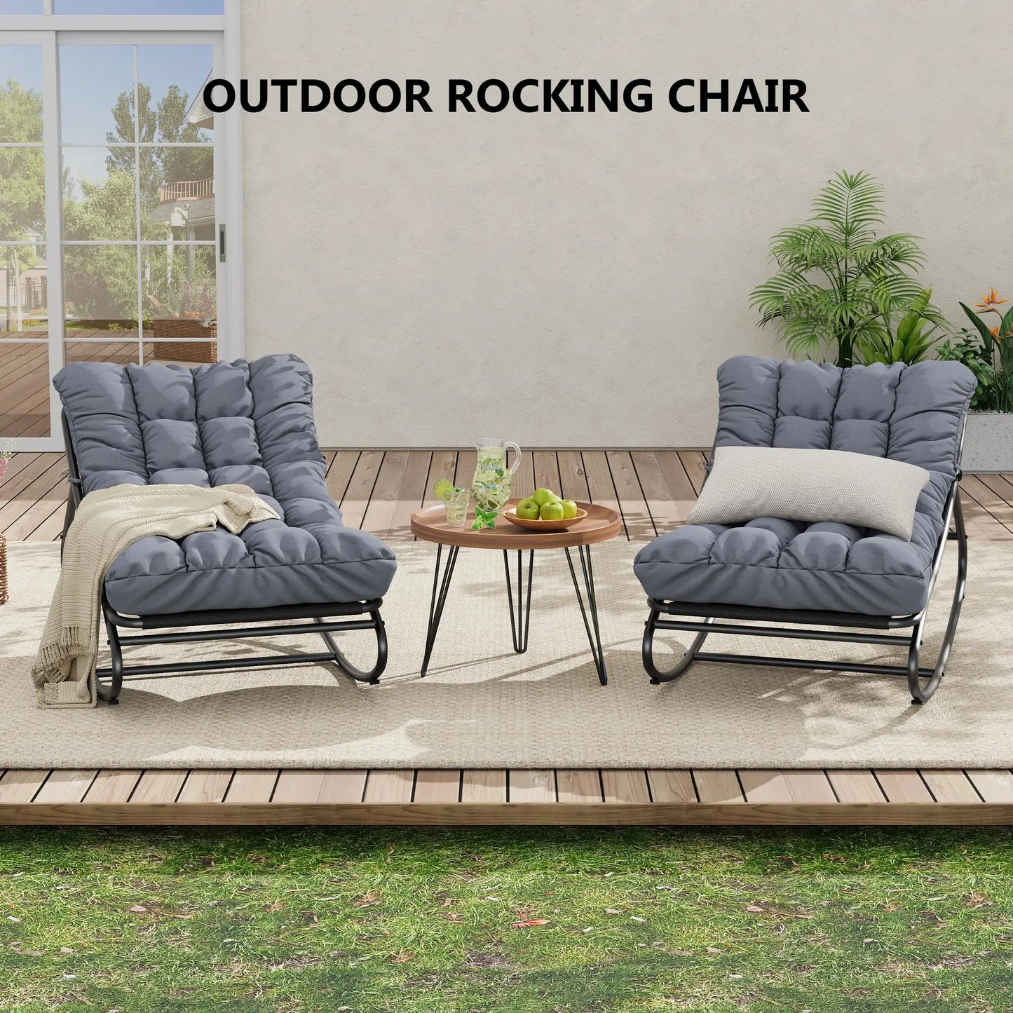 HiMISS Heavy Duty Outdoor Patio Rocking Chair With Thick Cushion
