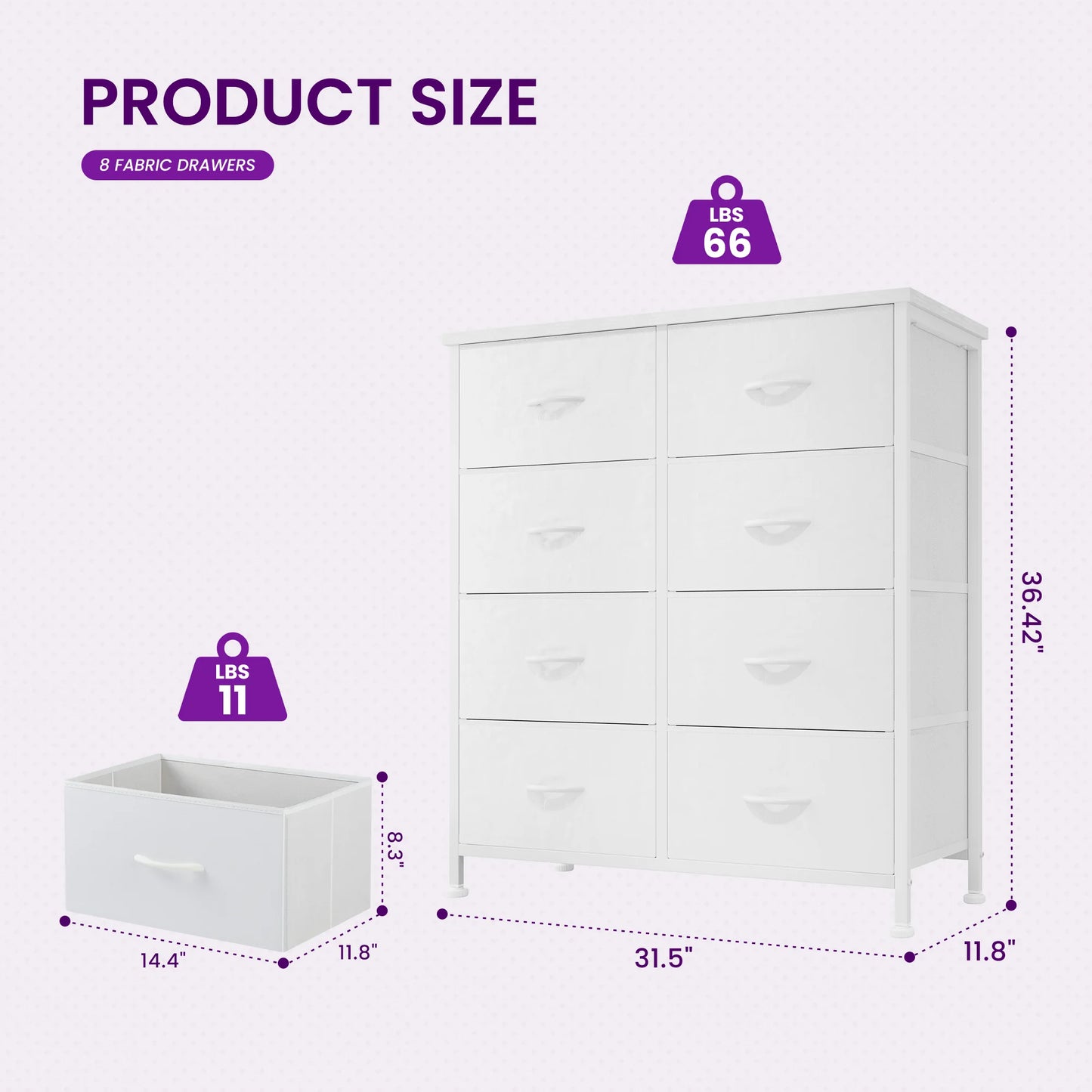 JHK Dresser Children's Wardrobe With 8 Fabric Drawers