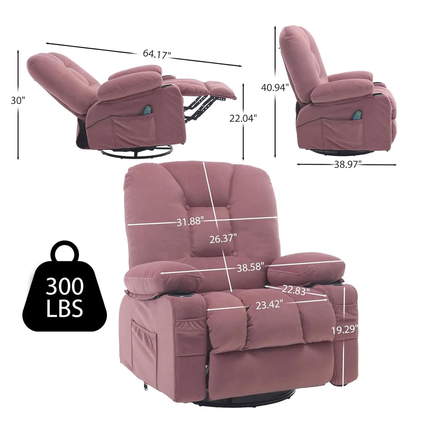 CHENGWEI Rocker Recliner Chair With Massage And Heat