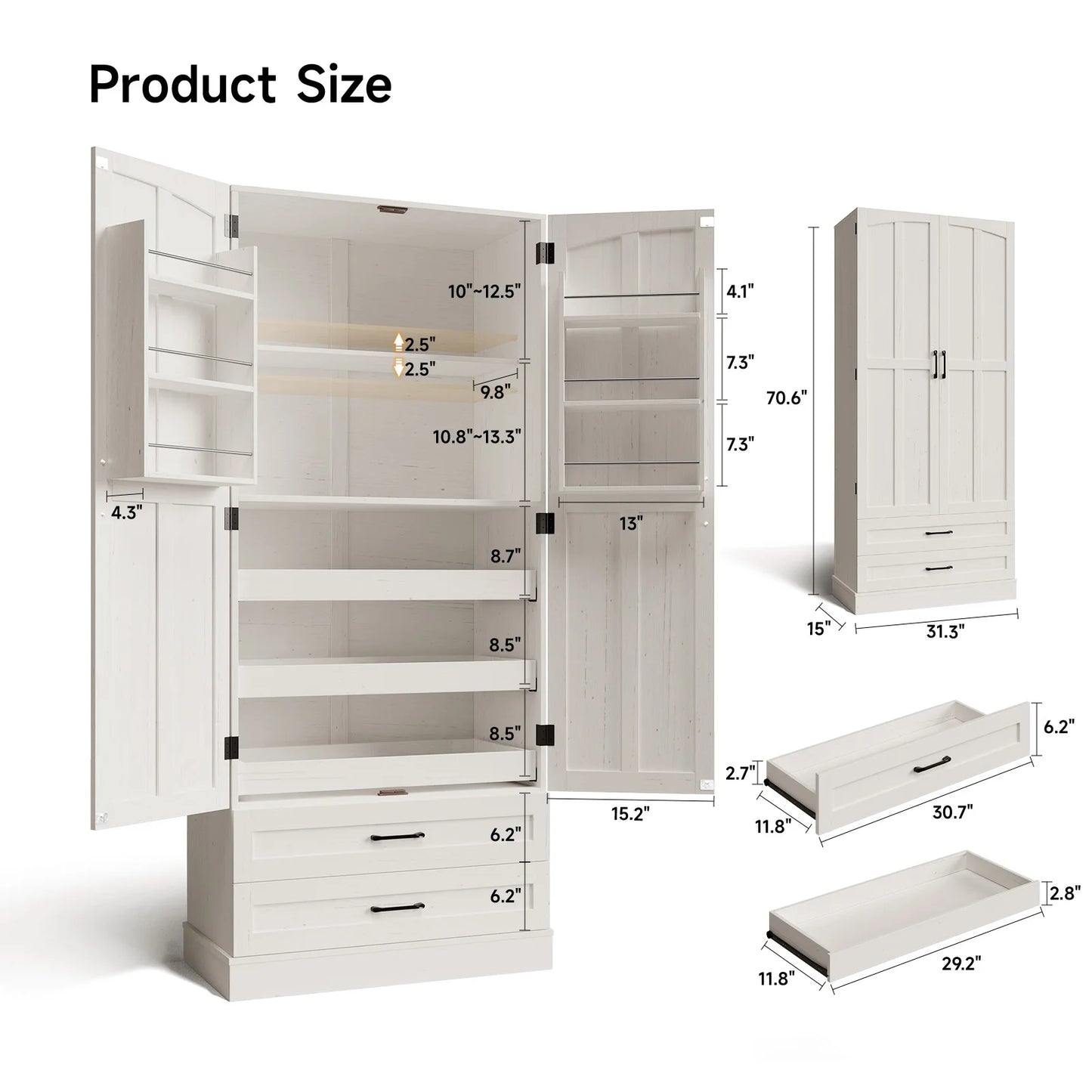 Modern 6 Door Farmhouse Kitchen Pantry Storage Cabinet With Shelves