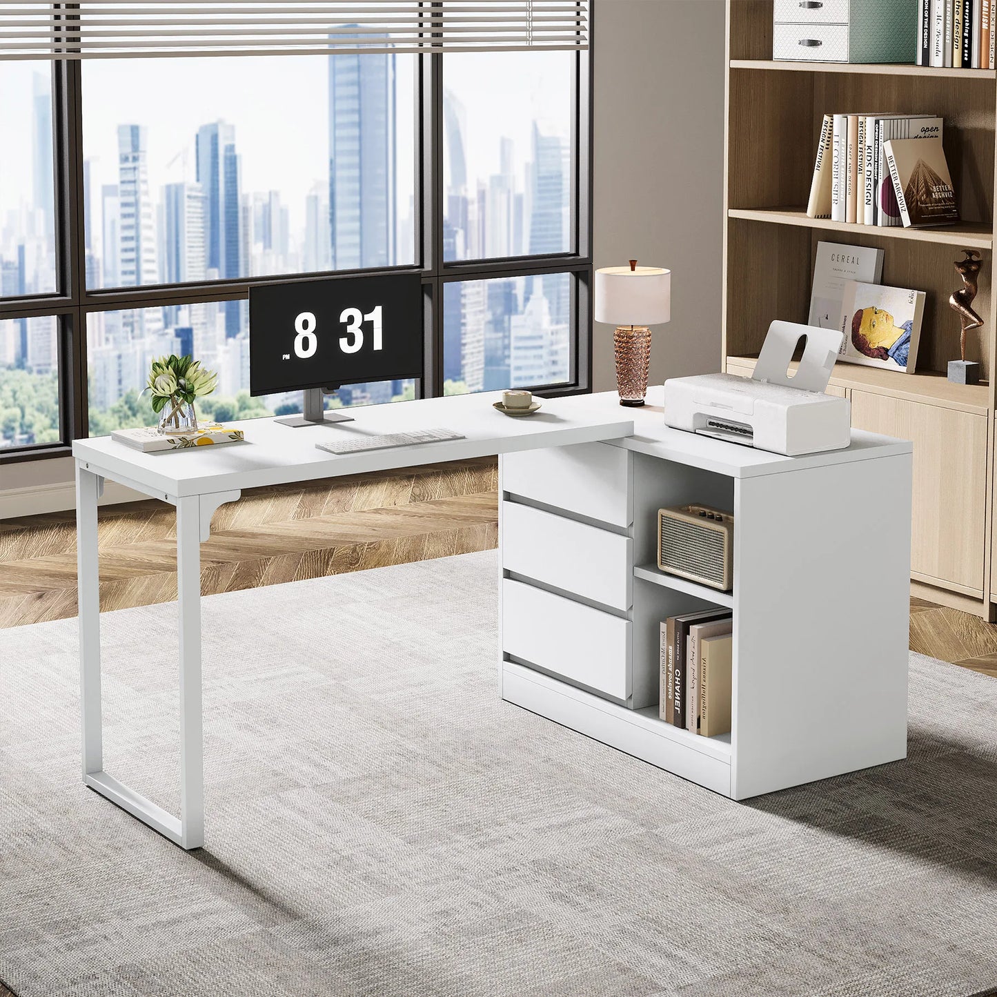 Tribesigns L-Shaped Computer Desk With Drawers And Shelves