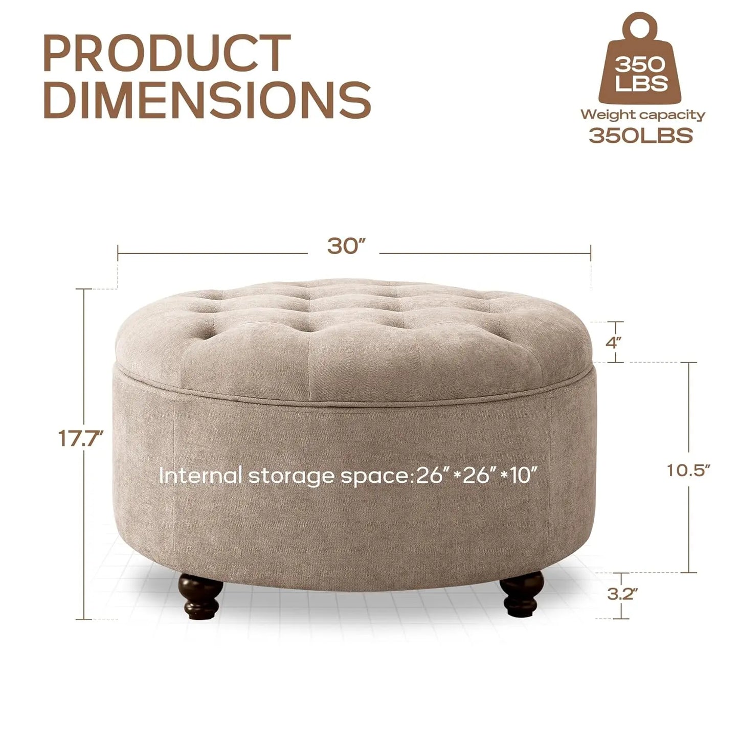 Round Tufted Storage Ottoman With Removable Top Coffee Table