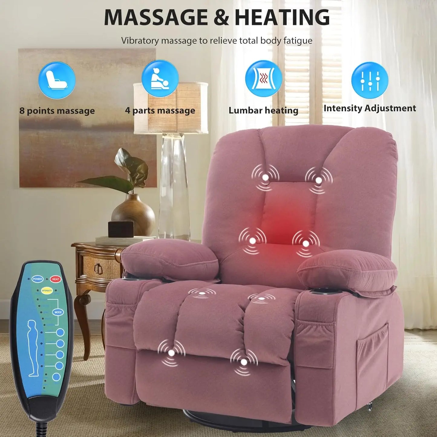 CHENGWEI Rocker Recliner Chair With Massage And Heat