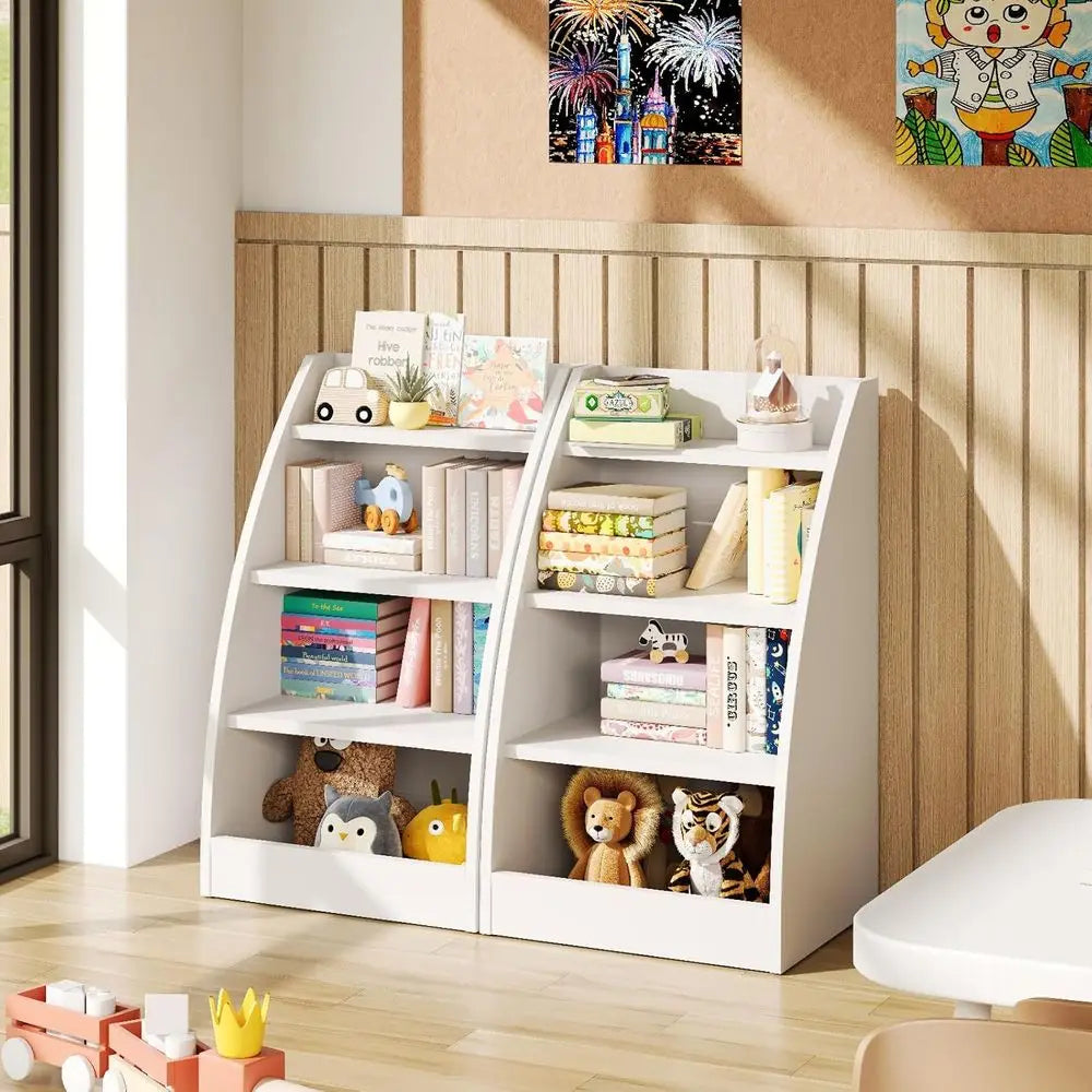 Wooden Children Bookshelf And Toy Storage Organizer Unit