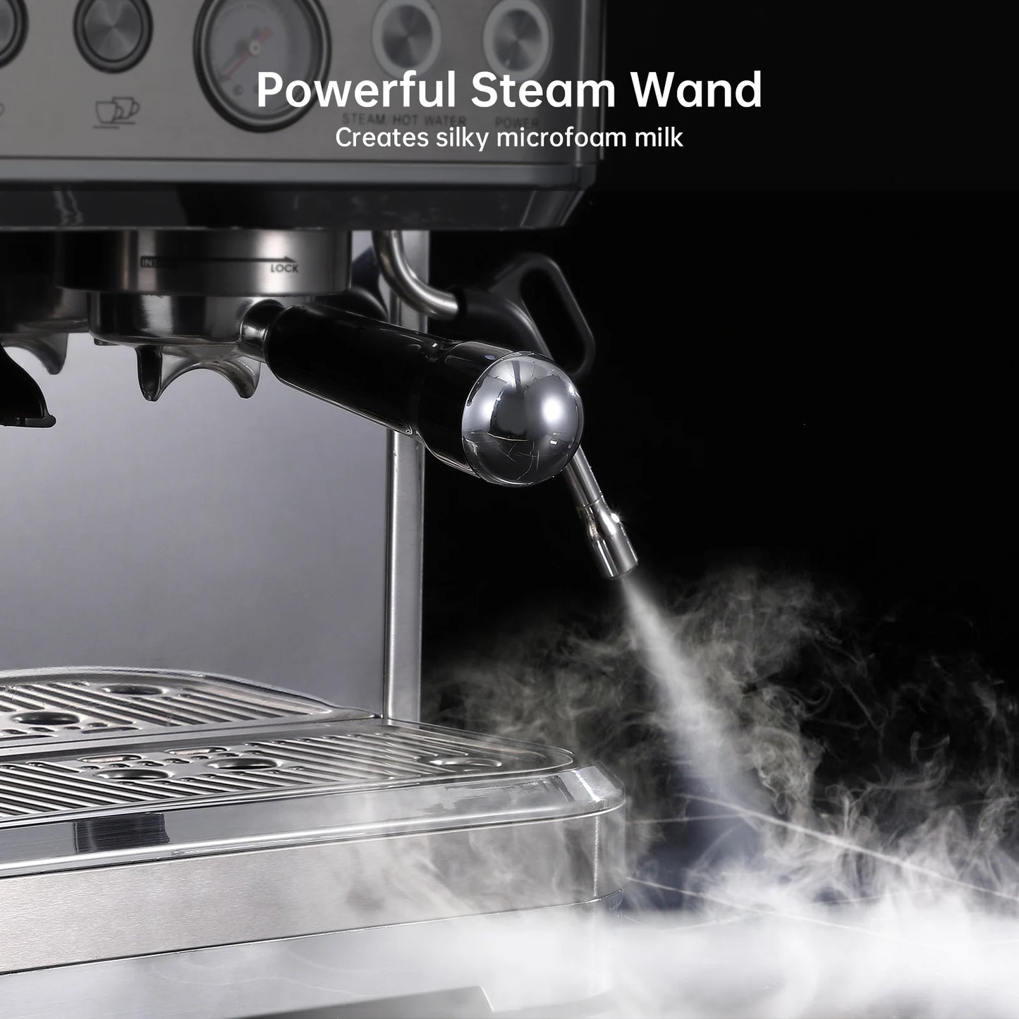 Acekool Espresso Machine With Grinder And Milk Frother, Stainless Steel, 15 Bar