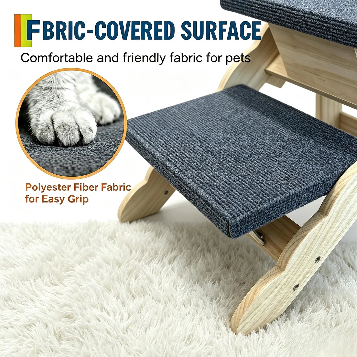 DishyKooker Premium Wooden Pet Stairs And Folding Dog Ramp